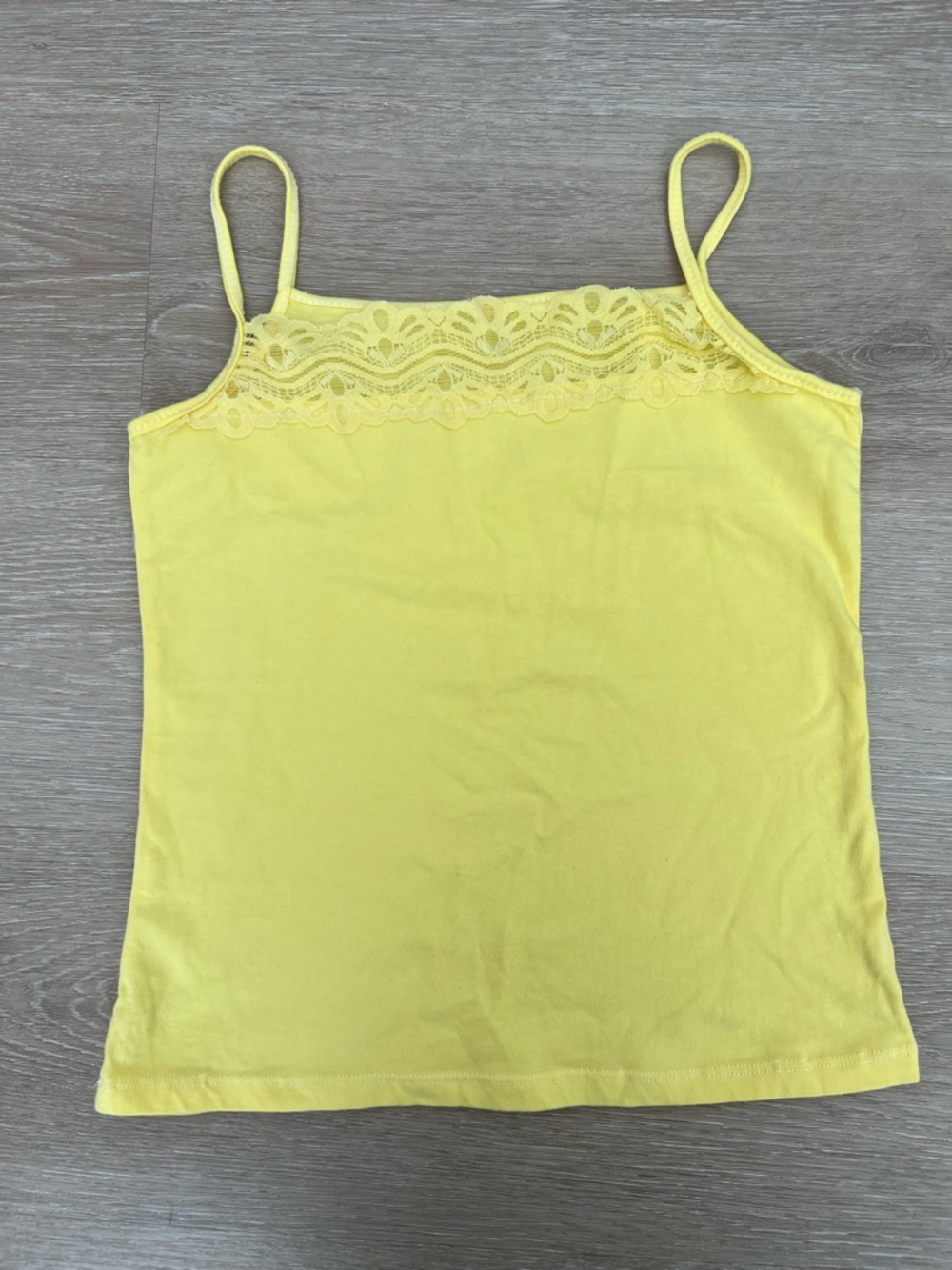 Adorable Y2K Yellow Lace Trim Spaghetti Strap Cami / Tank Top